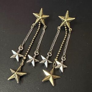 Gold and Silver Star Dangle Earrings